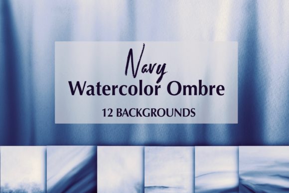 12 Navy Watercolor Ombre Backgrounds for Branding and Print Projects