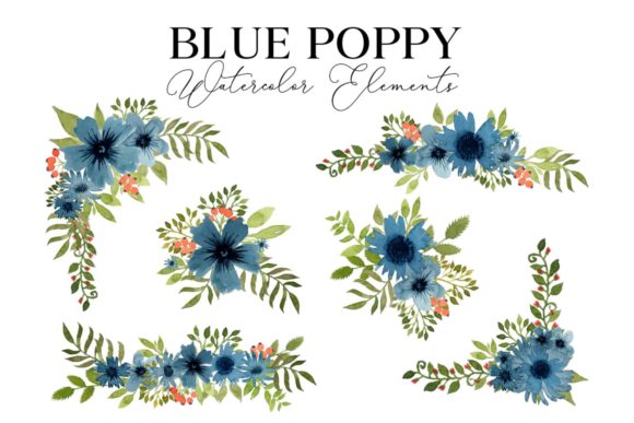 Blue Poppy Watercolor Floral Element for Web Elements That Crafters Love