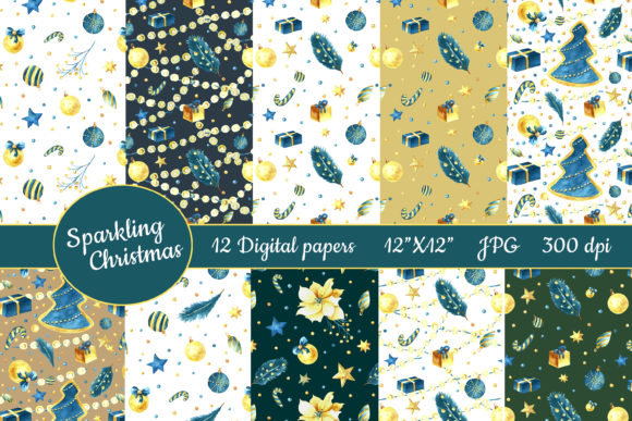 Christmas Watercolor Digital Paper with Festive Patterns