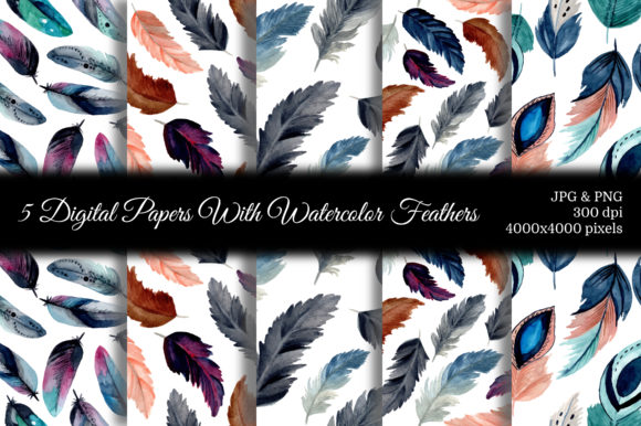 Elegant Watercolor Feathers for Soft, Artistic Brand Patterns