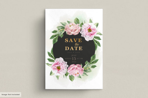 Elegant Watercolor Peonies Invitation Card Set for Print Templates