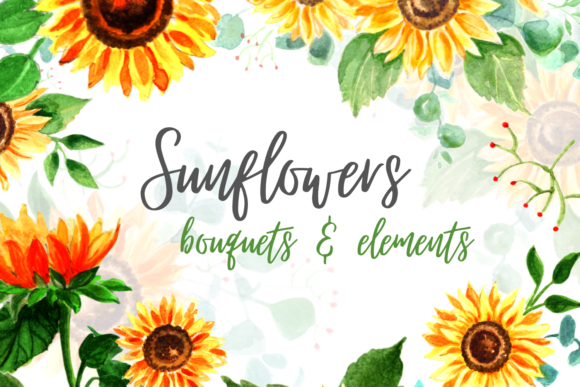 Sunflowers Watercolor Clipart Bundle for Crafts & Handmade Business