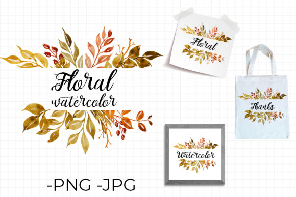 Watercolor Floral Autumn Fall Frame for Crafts & Design Projects