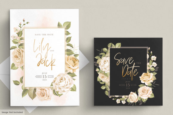 Watercolor Floral Wedding Card Set for Print Templates Projects