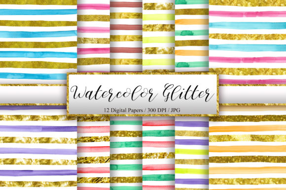 Watercolor Glitter Stripes Background for Creative Sellers and Digital Product Makers
