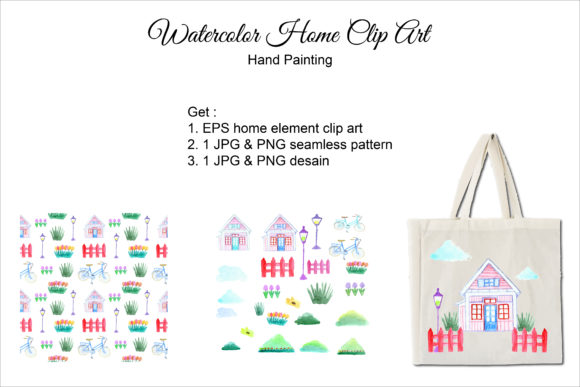Watercolor Home Clip Art for Print Templates and Digital Product Sellers