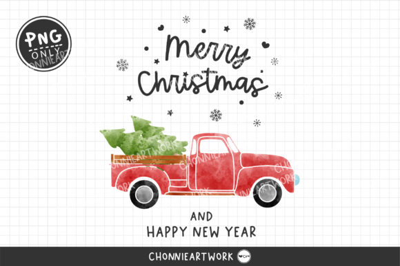 Watercolor Merry Christmas Truck Tree for Crafts & Creative Projects