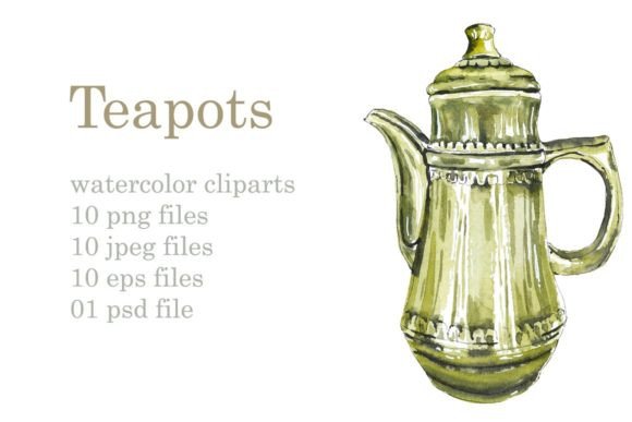 Watercolor Sketch Teapots: Delicate Decorative Elements for Handmade Charm