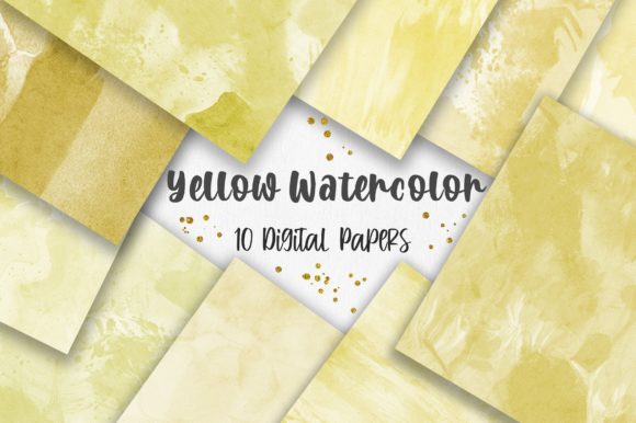 Yellow Watercolor Texture Digital Papers for Backgrounds